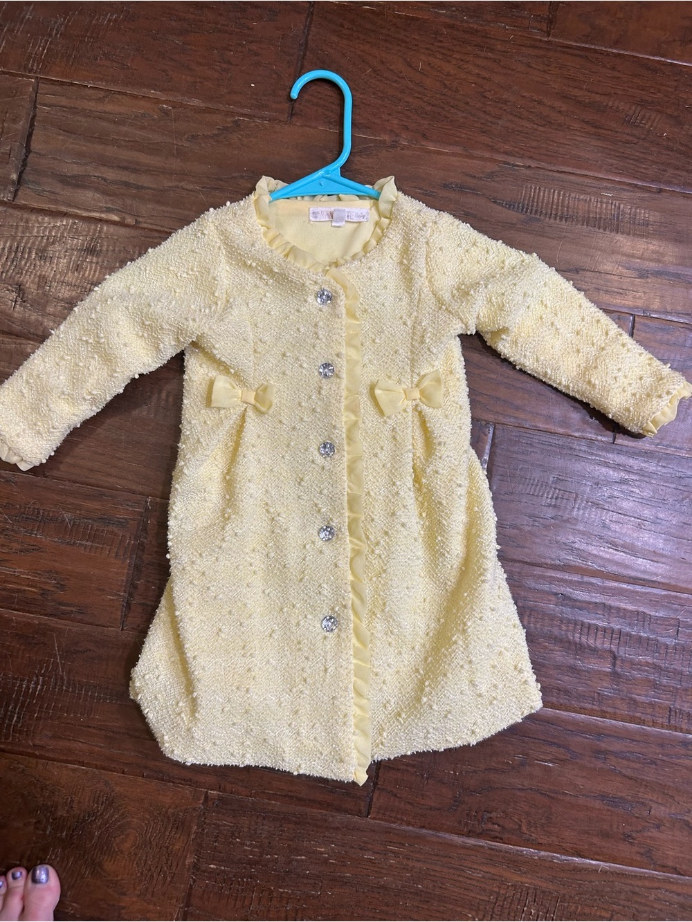 Nannette Pale Yellow Textured Baby Coat with Ruffle Collar